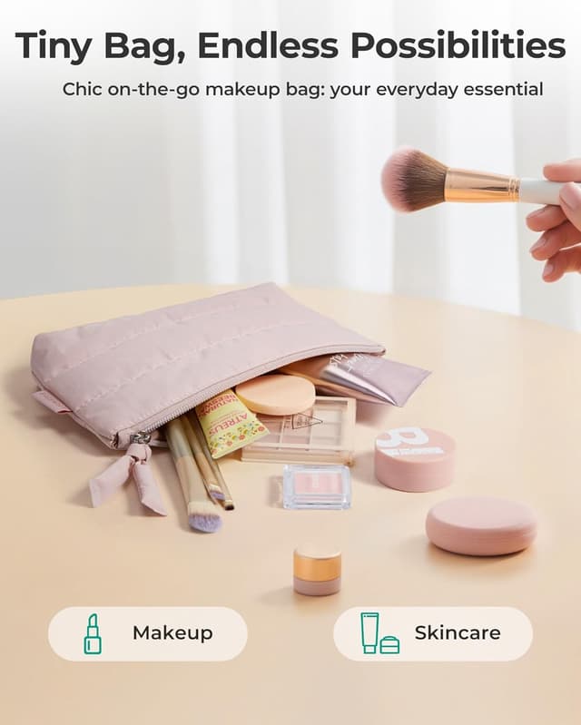 Detalle 2 de BAGSMART Small Makeup Bag (Nude Pink) — Puffy, Water-Resistant Travel Cosmetic Pouch