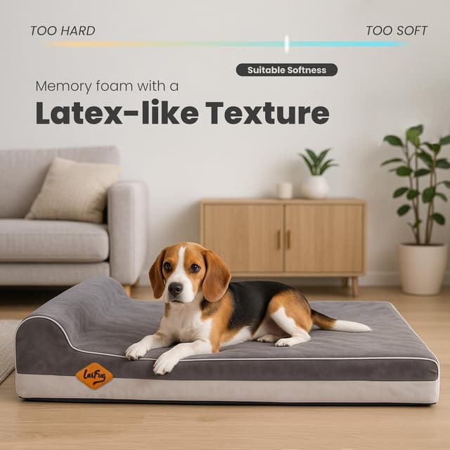 Detalle 2 de LaiFug Orthopedic Memory Foam Dog Bed with Pillow, Waterproof Liner & Removable Cover (Medium, Grey)