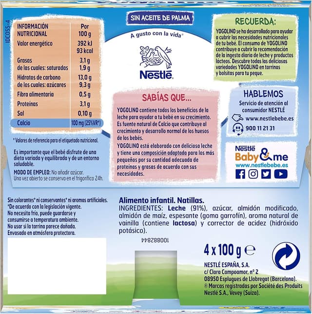 Detalle 2 de YOGOLINO NESTLÉ Natillas Vainilla Sin Azúcar 6M Pack 6 🥄