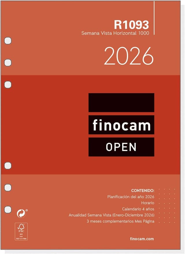 Detalle 2 de Finocam Recambio agenda Open 2026 Semana Vista