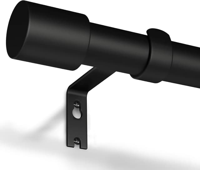 Detalle de GEEBOBO Gardinenstange Schwarz 76–152 cm, ausziehbar (19 mm) für Schlafzimmer, Wohnzimmer & Küche