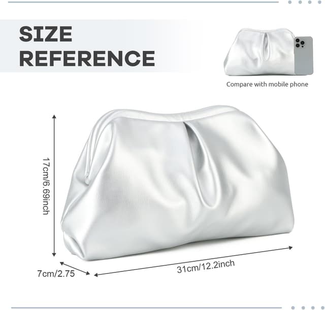 Detalle de SUKUTU Damen-Kupplung mit plissiertem Cloud-Design (PU-Leder), Abendtasche mit Kette