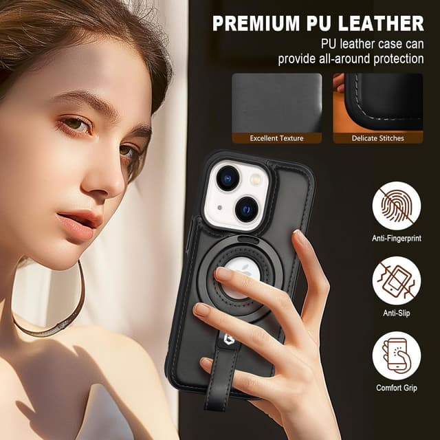 Detalle de XTCASE Coque pour iPhone 13 en cuir PU avec étui magnétique MagSafe, béquille réglable et protection TPU souple