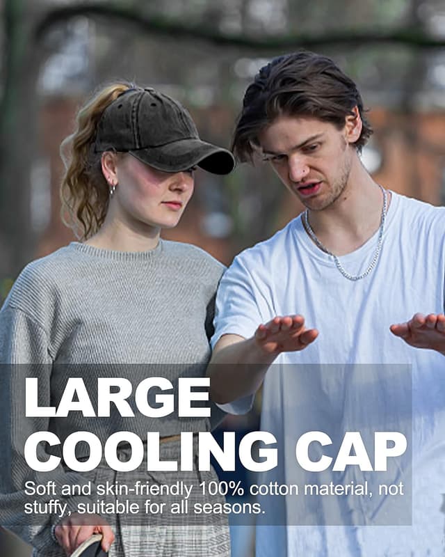 Detalle 2 de Zylioo XL/XXL Washed Cotton Baseball Cap for Big Heads (23.5–25.5 in)