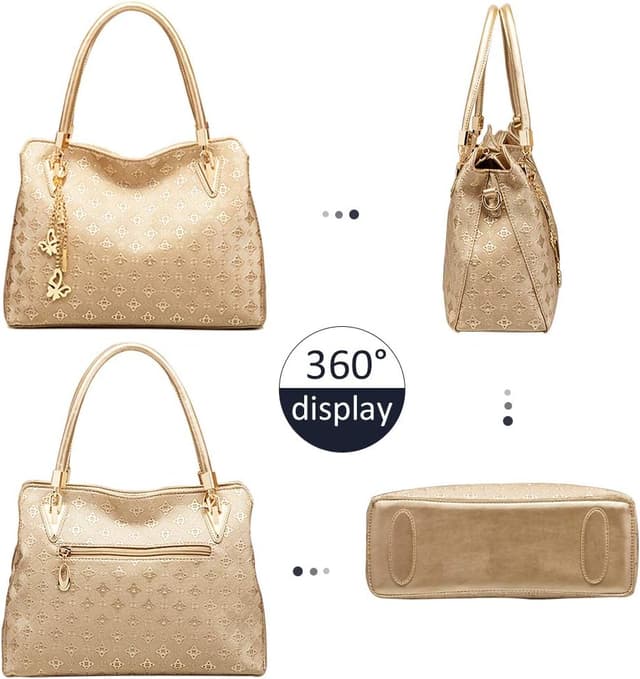 Detalle de Pahajim 4-piece handbag set for women: top-handle, shoulder bag, clutch & card case (PU leather look)