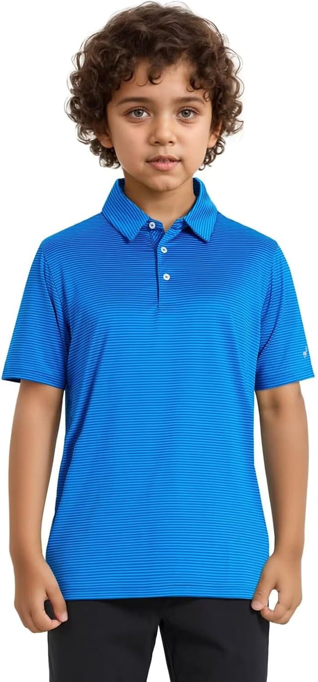 Detalle 2 de Boys Performance Striped Polo Shirts (Short Sleeve, Moisture Wicking, UPF 30+) — Golf & Sports