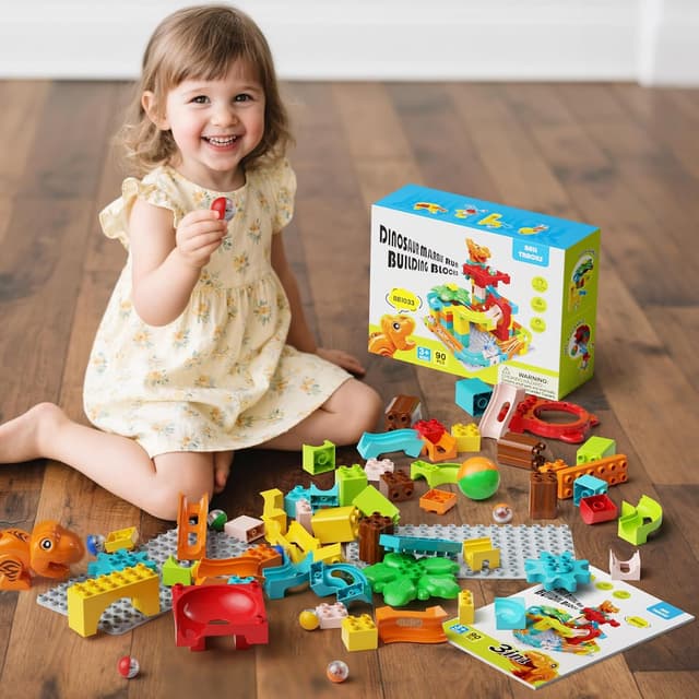 Detalle de burgkidz Murmelbahn Bausteine 90-teilig Dino-Kugelbahn für Kinder ab 3 Jahren