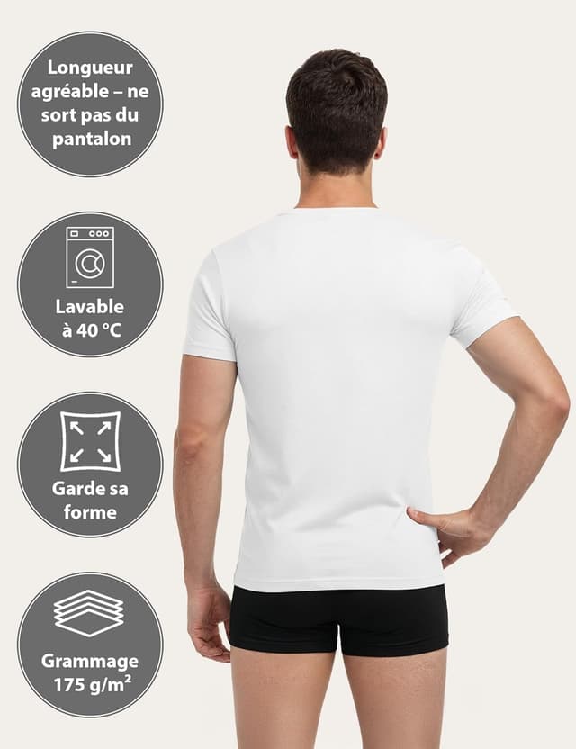 Detalle de Lot de 4 t-shirts ALPIDEX homme col en V (coton/élasthanne) à porter en sous-vêtement