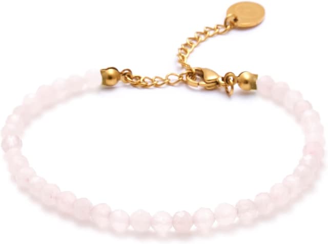 Detalle de BERGERLIN Perlen-Fußkettchen Rosenquarz mit 925 Sterling Silber-Verschluss oder vergoldetem Verschluss