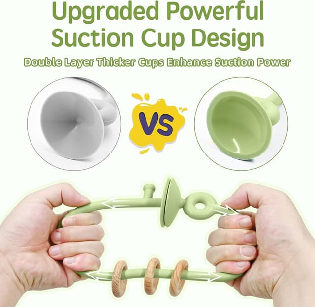 Detalle 2 de AiTuiTui Baby High Chair Suction Toy (Green) – Multi-purpose sensory toy with wooden ring