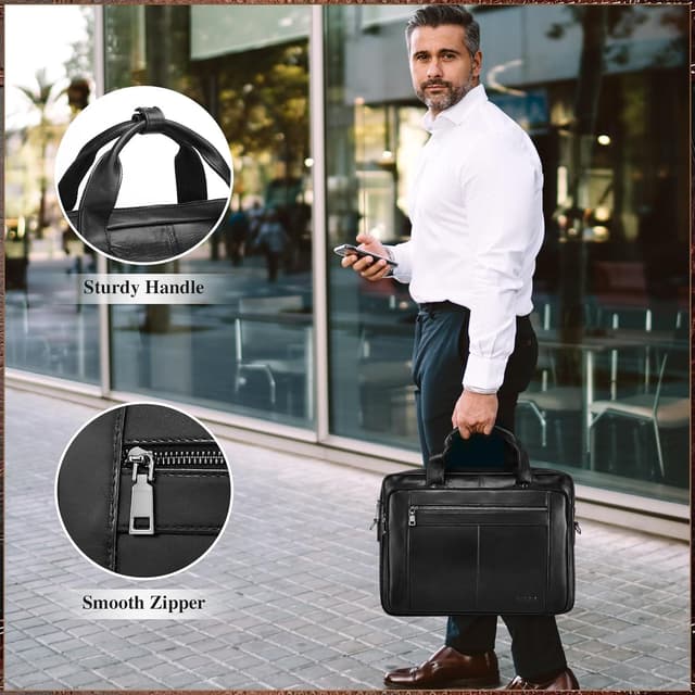 Thumbnail 1 de BAIGIO Sacoche ordinateur 15,6 pouces Cuir Noir