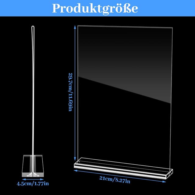 Detalle 2 de Yoosso 2er Set Tischaufsteller A4 aus Acryl (21 x 29,7 cm) für Preisschilder, Menüs & Prospekte