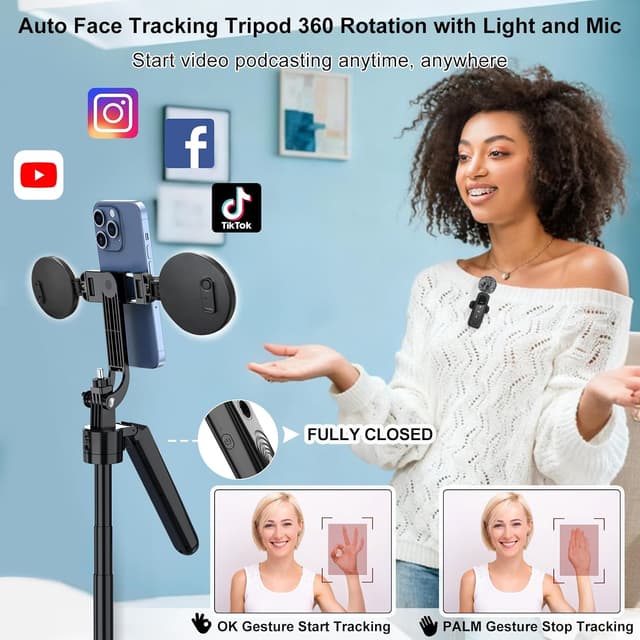 Detalle 2 de Auto Face Tracking Tripod for iPhone with Light