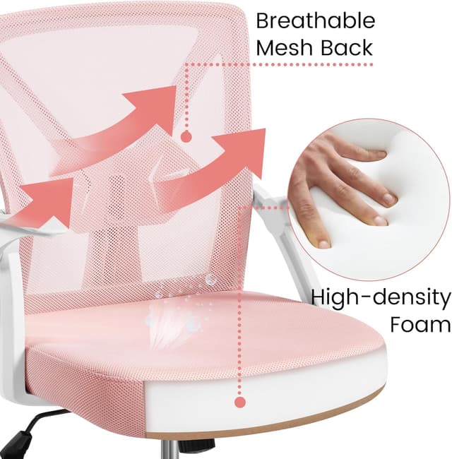 Thumbnail 6 de Yaheetech Sedia da ufficio ergonomica con supporto lombare, schienale in rete e braccioli regolabili (portata 136 kg) rosa
