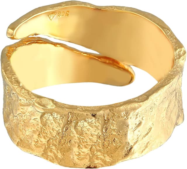 Detalle de Kuzzoi Herrenring im Used Design – breiter massiver Ring aus 925 Sterling Silber vergoldet (12 mm), gehämmert, Ringgröße 60–66