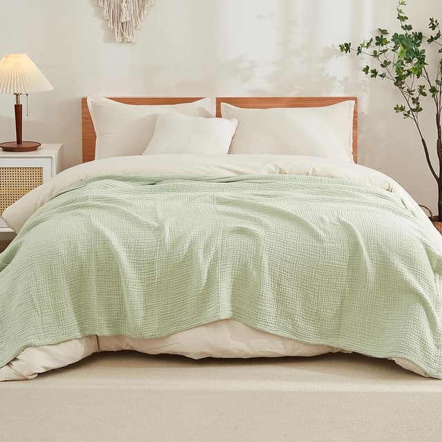 Detalle de EMME Musselin-Decke für Erwachsene aus 100% Baumwolle (127 x 177 cm), Traubenlila – atmungsaktiver Sommer-Überwurf