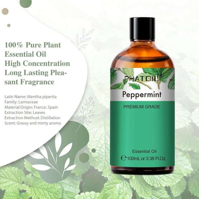 Detalle 2 de PHATOIL Peppermint Essential Oil 100ml – natural & pure premium peppermint oil for aromatherapy, hair, skin and DIY