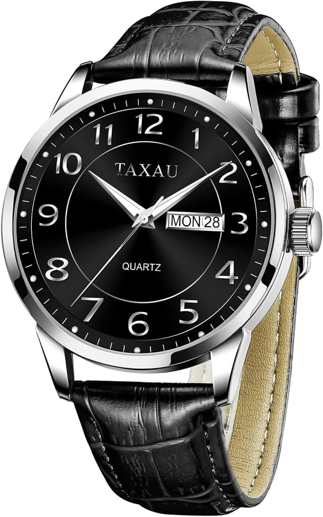 Detalle de Taxau Herren-Armbanduhr mit Quarz, wasserdicht (30 m) und großem Zifferblatt – mit Tag/Datum