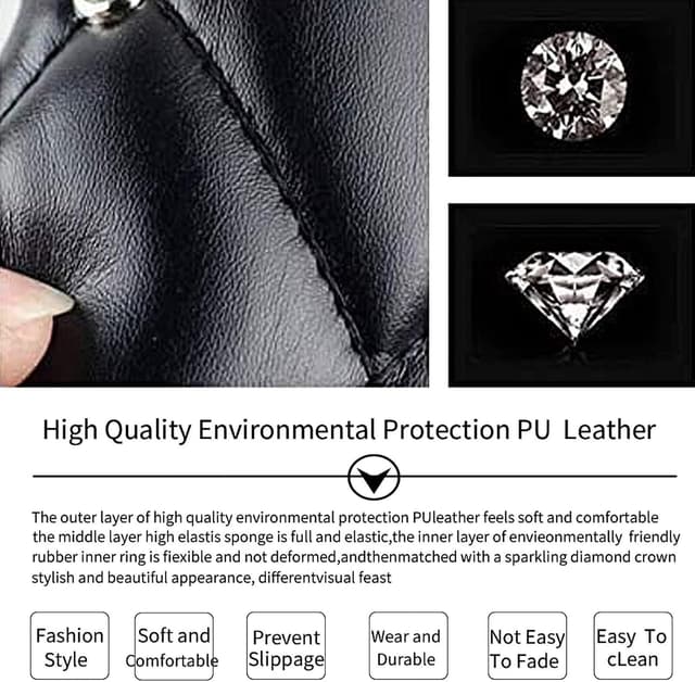 Detalle 2 de Lifetooler Bling Rhinestone Steering Wheel Cover (Black-Gold) – Universal 38cm/15in anti-slip