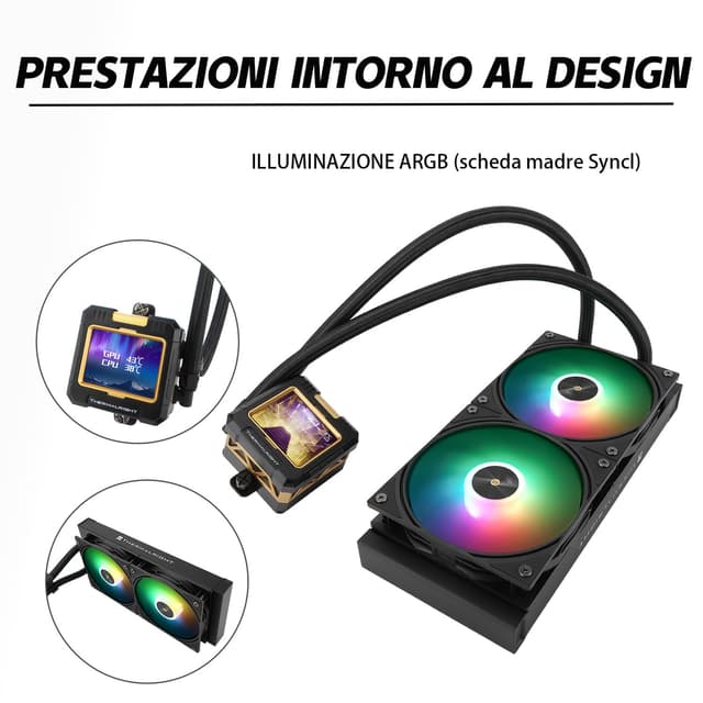 Thumbnail 4 de TR FW 240 Black ARGB Water Cooler per CPU con 2 ventole PWM e pompa 3000RPM, display LCD IPS