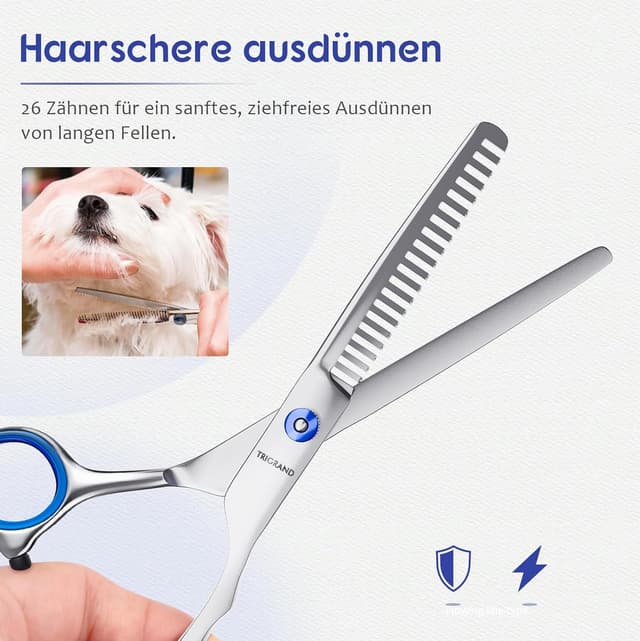 Detalle 2 de Professional stainless steel one-piece dog grooming scissors with safety round tip (4CR) – titanium coated grooming shears, pink