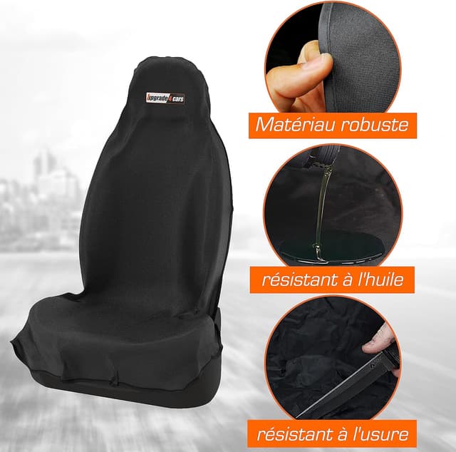 Detalle de upgrade4cars – Lot de 2 housses de siège voiture universelles imperméables, noir