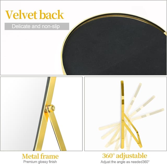 Detalle 2 de ROYUEXT Oval Table Top Mirror (Gold) with Adjustable Metal Frame Stand