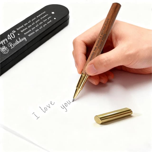 Detalle de iyaone Meaningful 40th Birthday Gift for 1986 – Engraved Wooden Gel Pen Keepsake Set