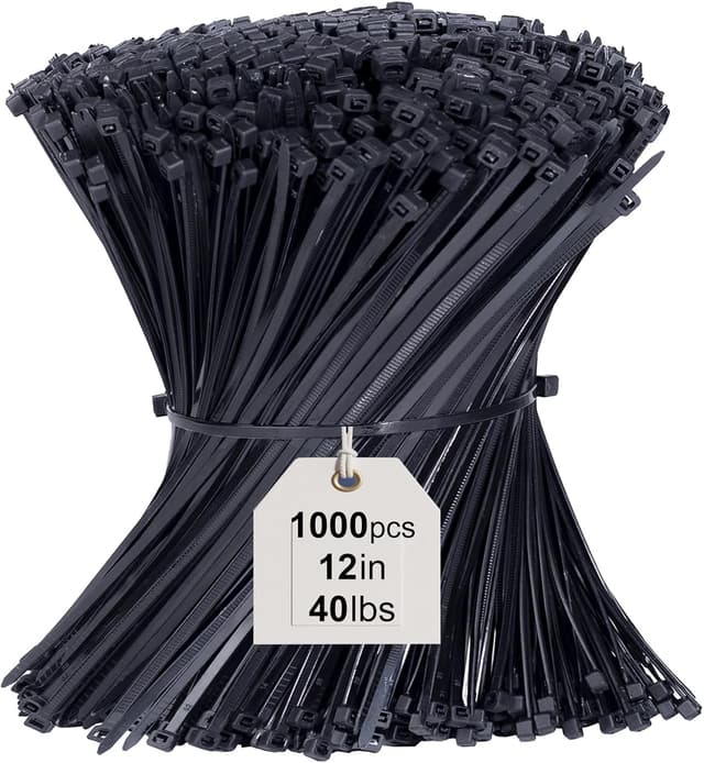 Detalle de 12 inch Cable Ties 1000 Pack (Black) – 300 x 3.6mm Nylon Zip Ties, UV Resistant, Self-Locking