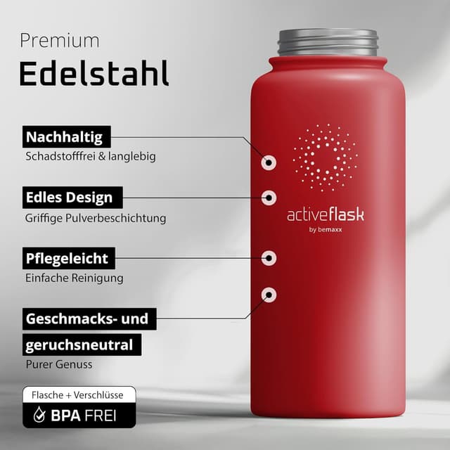 Detalle de ACTIVE FLASK Trinkflasche aus Edelstahl mit Strohhalm-Verschluss (3 Deckel), BPA-frei, auslaufsicher