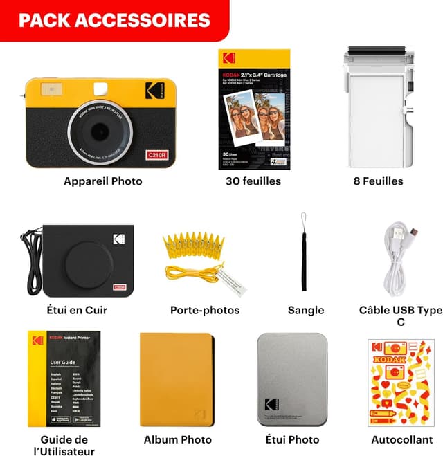 Thumbnail 6 de KODAK Mini Shot 2 Retro : appareil photo instantané numérique 2-en-1 avec imprimante Bluetooth