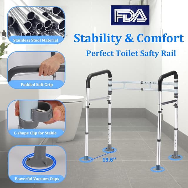 Thumbnail 3 de Toilet Safety Rails 300 lb Adjustable Toilet Handle 🚽