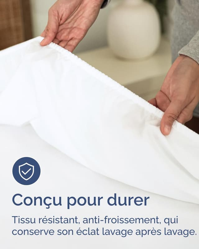 Detalle de Drap-housse 140x200 cm blanc à bonnet 30 cm en microfibre (OEKO-TEX)