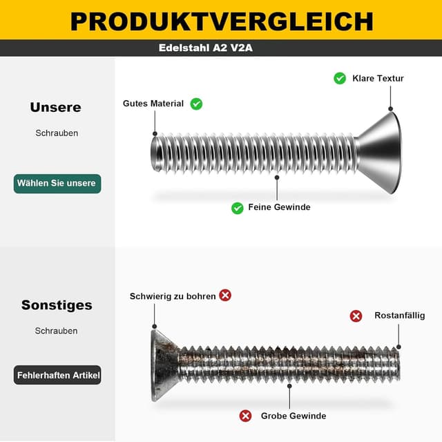 Detalle 2 de Zuyya 20 Senkschrauben M6 x 50 mm Torx aus Edelstahl A2 (Vollgewinde) inkl. Torx-Schlüssel