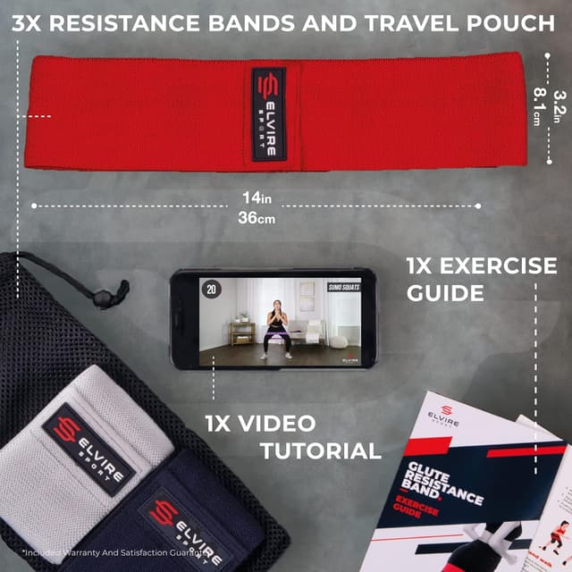 Detalle de Elvire fabric resistance bands set of 3 (booty, legs & glutes workout loops)