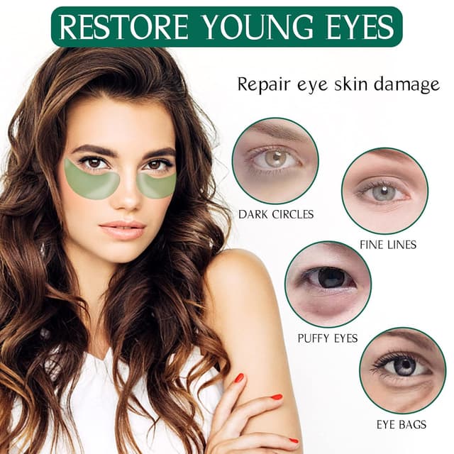 Detalle 2 de Augenpads mit Kollagen, Aloe Vera & Hyaluronsäure – 60 Eye Pads gegen Augenringe, Schwellungen & Falten (grün)