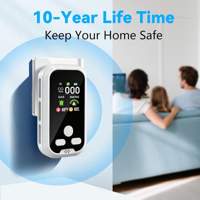 Thumbnail 6 de 6-in-1 Carbon Monoxide Detector Combo with LCD Display (CO, Natural Gas, Smoke, Temperature & Humidity) – White