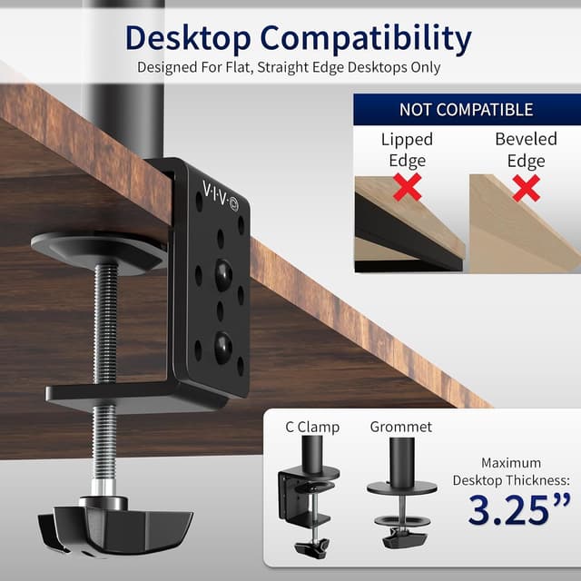 Detalle de VIVO STAND-V001 Single Monitor Arm Desk Mount (up to 32 inch regular / 38 inch ultrawide, VESA 75x75 or 100x100)