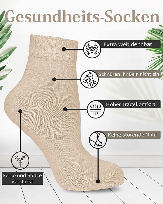 Detalle de Fiera Besa Diabetikersocken für Damen – Komfortbund, ohne Gummibund und mit nahtloser Zehe