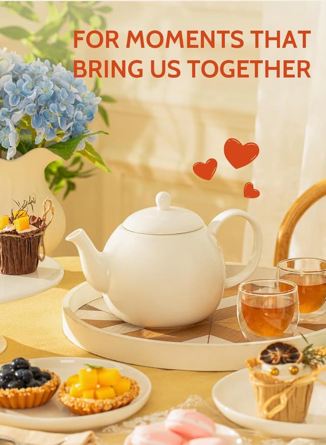 Detalle de Sweese Porcelain Teapot (40 Ounce) in White — Large Enough for About 5 Cups