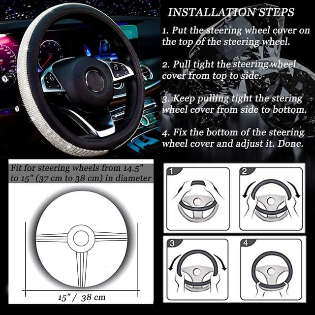 Thumbnail 4 de New Diamond Leather Steering Wheel Cover 15"