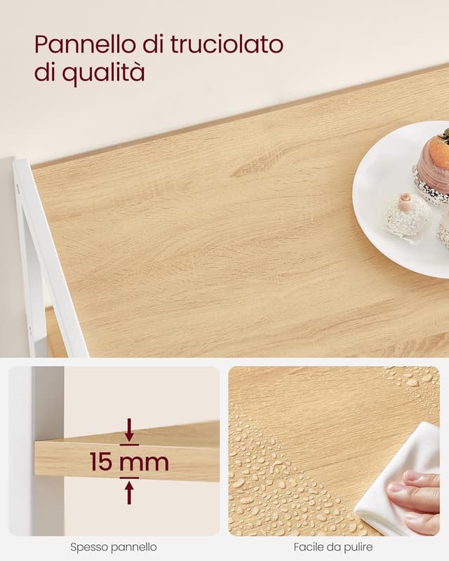 Detalle 2 de VASAGLE scaffale per microonde con 2 cestini in rete metallica e piano d’appoggio KKS096W09, rovere dorato e bianco