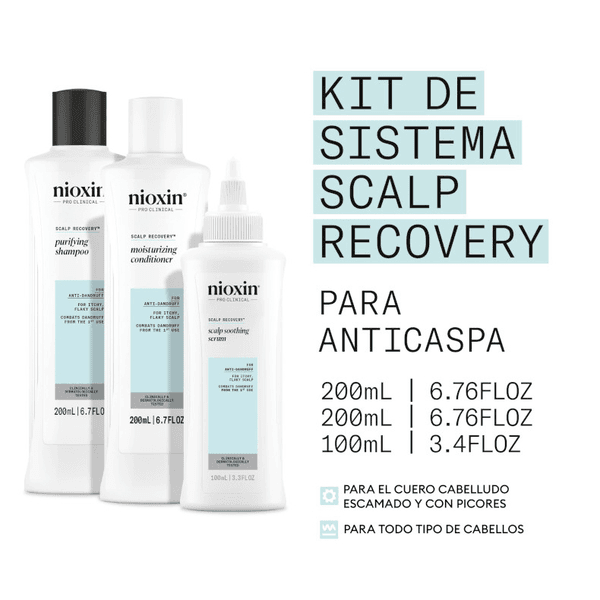 Detalle 2 de Nioxin Scalp Recovery Anticaspa Pack Champú, Acondicionador y Tratamiento 💆