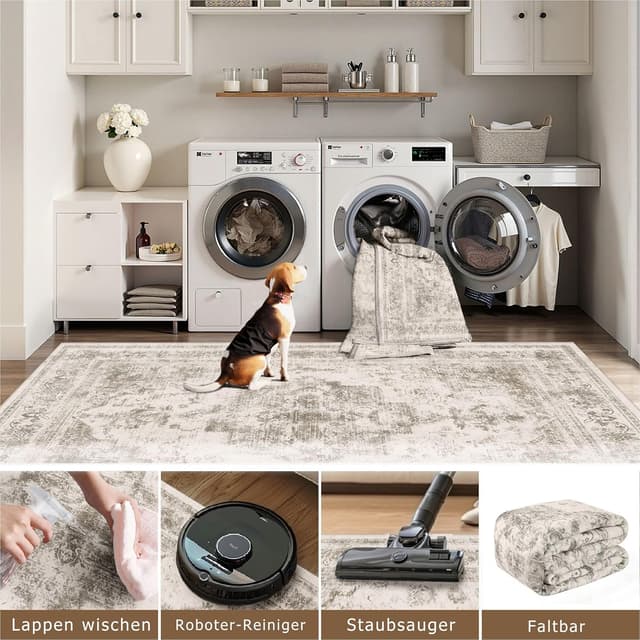 Thumbnail 3 de HUGEAR Vintage tappeto beige antiscivolo lavabile 120x180 cm