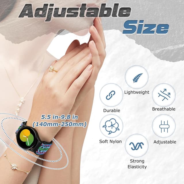 Detalle de Yunshare Elastic Watch Straps for Samsung Galaxy Watch (Stretch Nylon Solo Loop) – 40/44/43/47/45/42/46mm