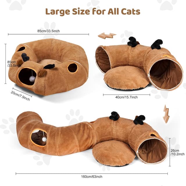 Detalle de Odoland Cat Tunnel Bed (Foldable Donut Tunnel) with Ball & 4 Peek Holes