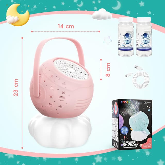 Thumbnail 6 de cossy Seifenblasenmaschine – automatische, wiederaufladbare Bubble-Maschine für Kinder (mit Licht, bis 20.000+ Blasen/Min) in Rosa