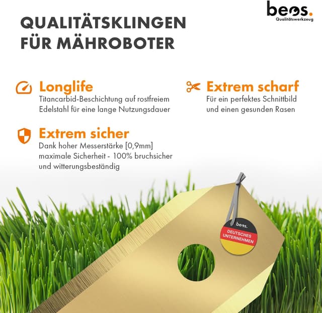 Detalle de BEOS 30x Premium Titan Ersatzmesser & Schrauben mit Sicherung für Ecovacs Mähroboter
