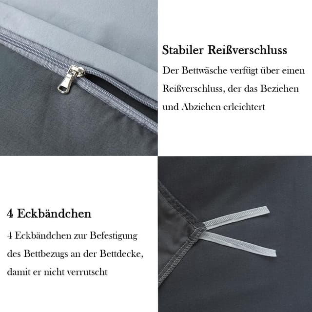 Thumbnail 3 de Nesture Bettwäsche 135x200 4tlg Anthrazit Grau mit Reißverschluss