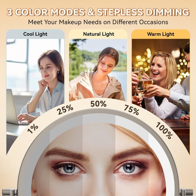 Detalle de Auxmir miroir grossissant mural 8" lumineux 1x/30x à charge USB, écran tactile (nickel)